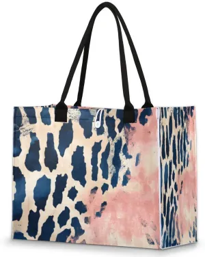 Large Travel Utility Tote Bag for Women Reusable Shopping Bags with Handles Aesthetic Bolsos Para Mujeres Cute Canvas Bag for Beach School Work Grocery Animal Skin Pattern