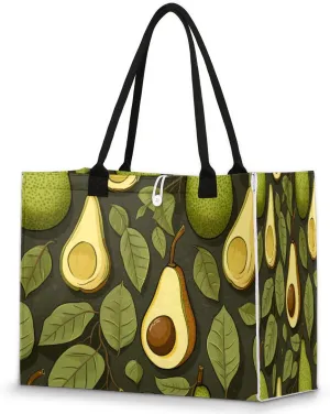 Large Travel Utility Tote Bag for Women Reusable Shopping Bags with Handles Aesthetic Bolsos Para Mujeres Cute Canvas Bag for Beach School Work Grocery Avocado Fruit Printing