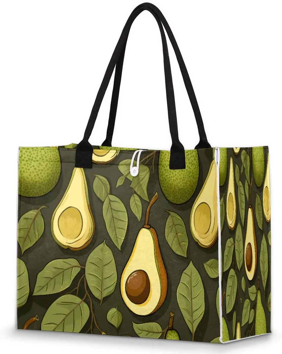 Large Travel Utility Tote Bag for Women Reusable Shopping Bags with Handles Aesthetic Bolsos Para Mujeres Cute Canvas Bag for Beach School Work Grocery Avocado Fruit Printing