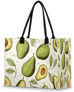 Large Travel Utility Tote Bag for Women Reusable Shopping Bags with Handles Aesthetic Bolsos Para Mujeres Cute Canvas Bag for Beach School Work Grocery Avocado Summer Fruit Print