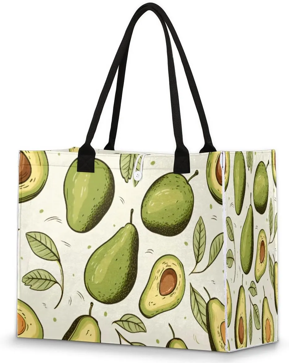 Large Travel Utility Tote Bag for Women Reusable Shopping Bags with Handles Aesthetic Bolsos Para Mujeres Cute Canvas Bag for Beach School Work Grocery Avocado Summer Fruit Print