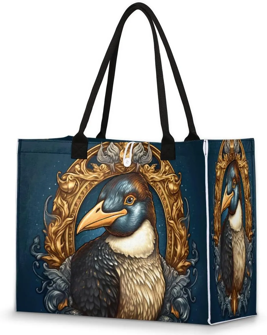 Large Travel Utility Tote Bag for Women Reusable Shopping Bags with Handles Animal Birds Patterns Aesthetic Bolsos Para Mujeres Cute Canvas Bag for Beach School Work Grocery