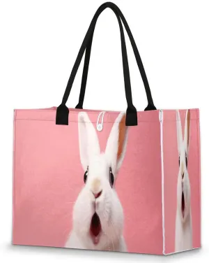 Large Travel Utility Tote Bag for Women Reusable Shopping Bags with Handles Cute Rabbit Printing Aesthetic Bolsos Para Mujeres Cute Canvas Bag for Beach School Work Grocery