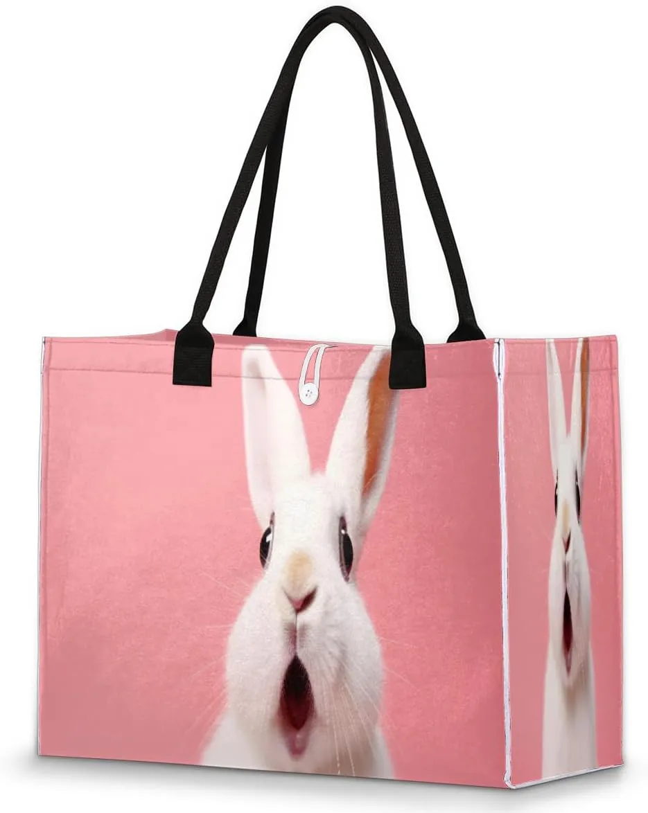Large Travel Utility Tote Bag for Women Reusable Shopping Bags with Handles Cute Rabbit Printing Aesthetic Bolsos Para Mujeres Cute Canvas Bag for Beach School Work Grocery