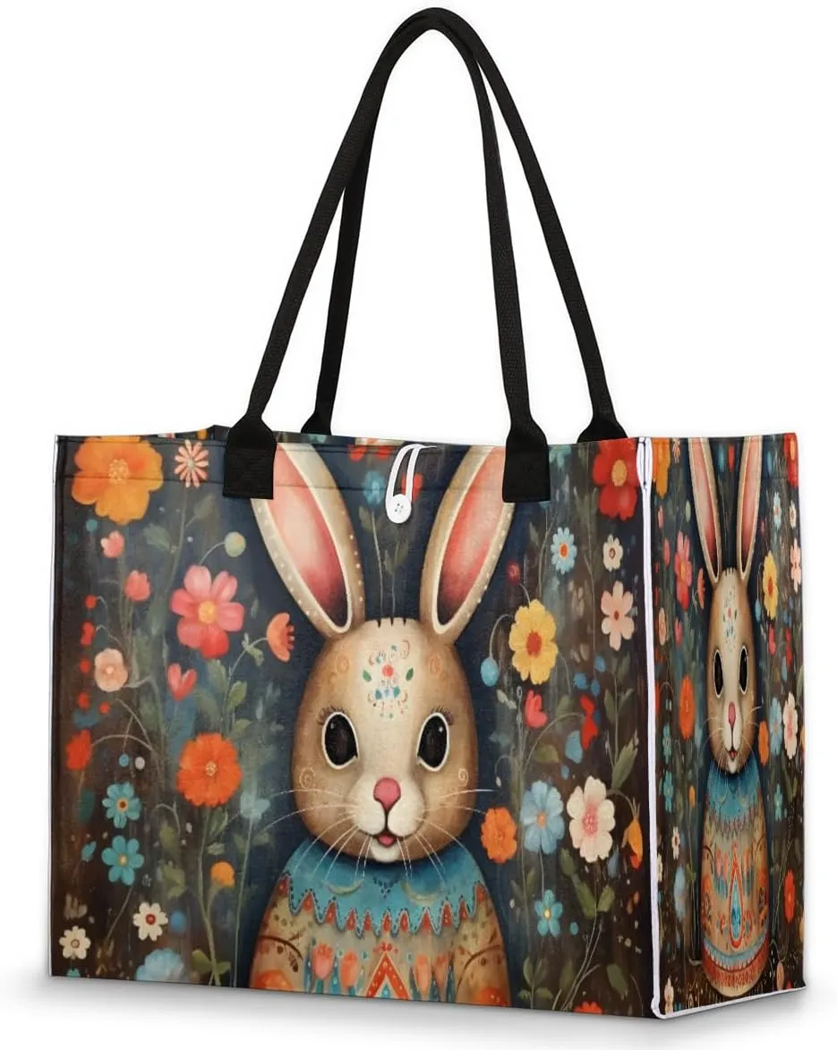 Large Travel Utility Tote Bag for Women Reusable Shopping Bags with Handles Gentle Grey Rabbit Aesthetic Bolsos Para Mujeres Cute Canvas Bag for Beach School Work Grocery