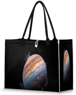 Large Travel Utility Tote Bag for Women Reusable Shopping Bags with Handles Outer Space Universe Planet Aesthetic Bolsos Para Mujeres Cute Canvas Bag for Beach School Work Grocery
