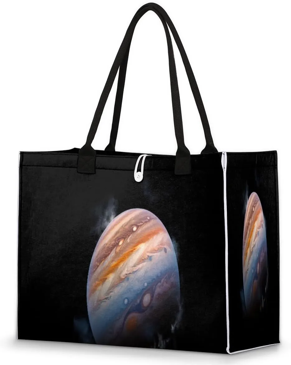 Large Travel Utility Tote Bag for Women Reusable Shopping Bags with Handles Outer Space Universe Planet Aesthetic Bolsos Para Mujeres Cute Canvas Bag for Beach School Work Grocery