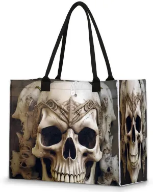 Large Travel Utility Tote Bag for Women Reusable Shopping Bags with Handles Retro Skull Patterns Aesthetic Bolsos Para Mujeres Cute Canvas Bag for Beach School Work Grocery