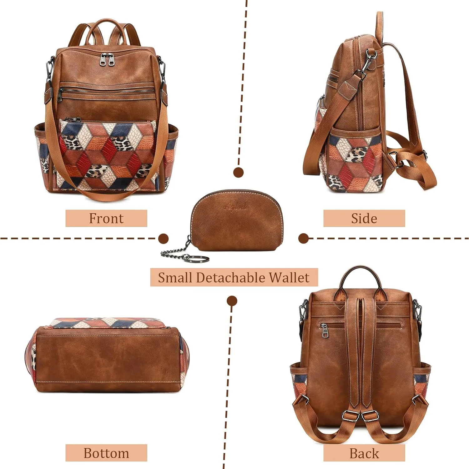 Leather Backpack Purse for Women Designer Ladies Shoulder Bag Fashion Faux Work Travel Handbags