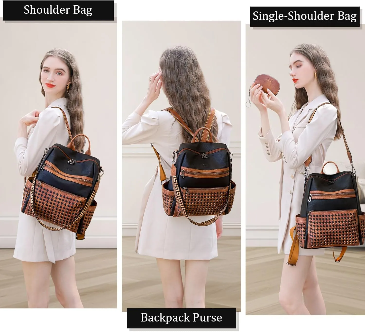 Leather Backpack Purse for Women Designer Ladies Shoulder Bag Fashion Faux Work Travel Handbags