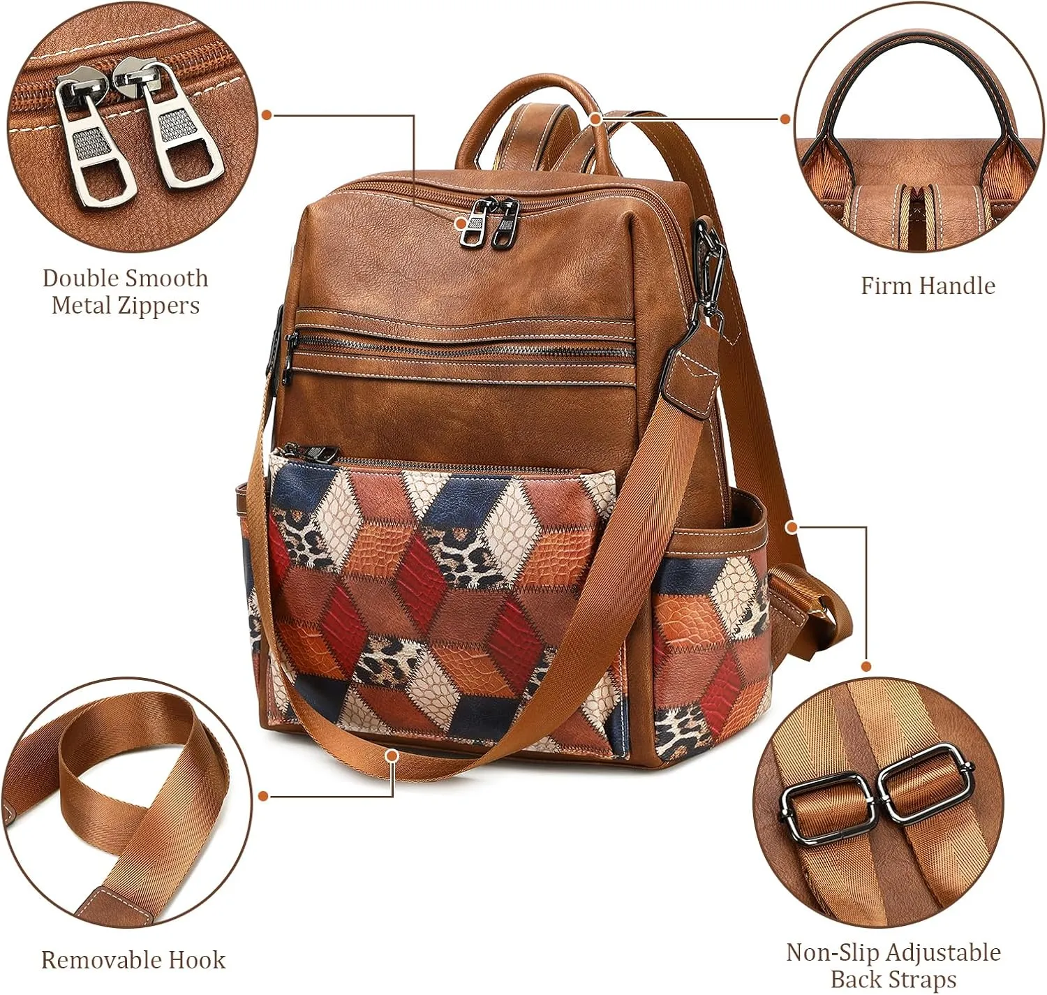 Leather Backpack Purse for Women Designer Ladies Shoulder Bag Fashion Faux Work Travel Handbags