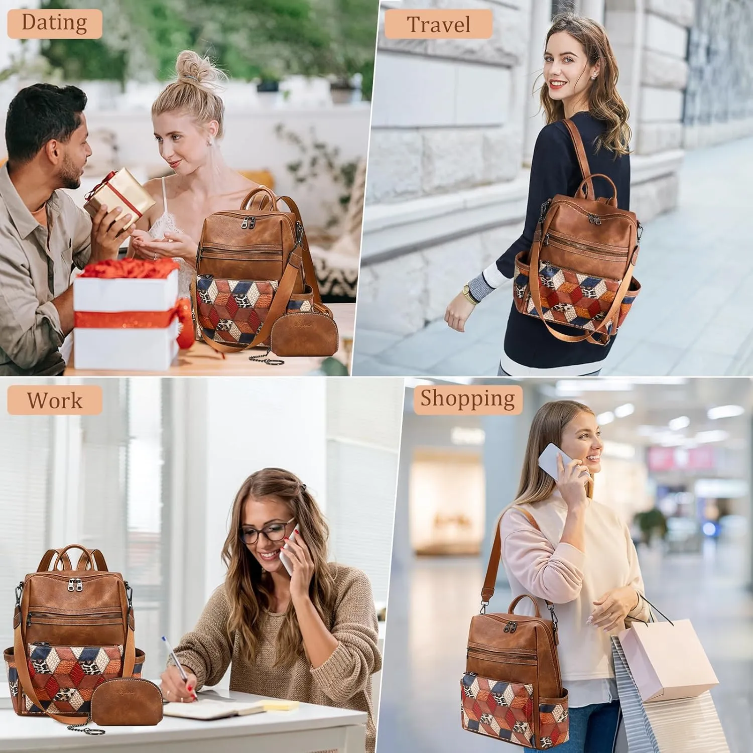 Leather Backpack Purse for Women Designer Ladies Shoulder Bag Fashion Faux Work Travel Handbags