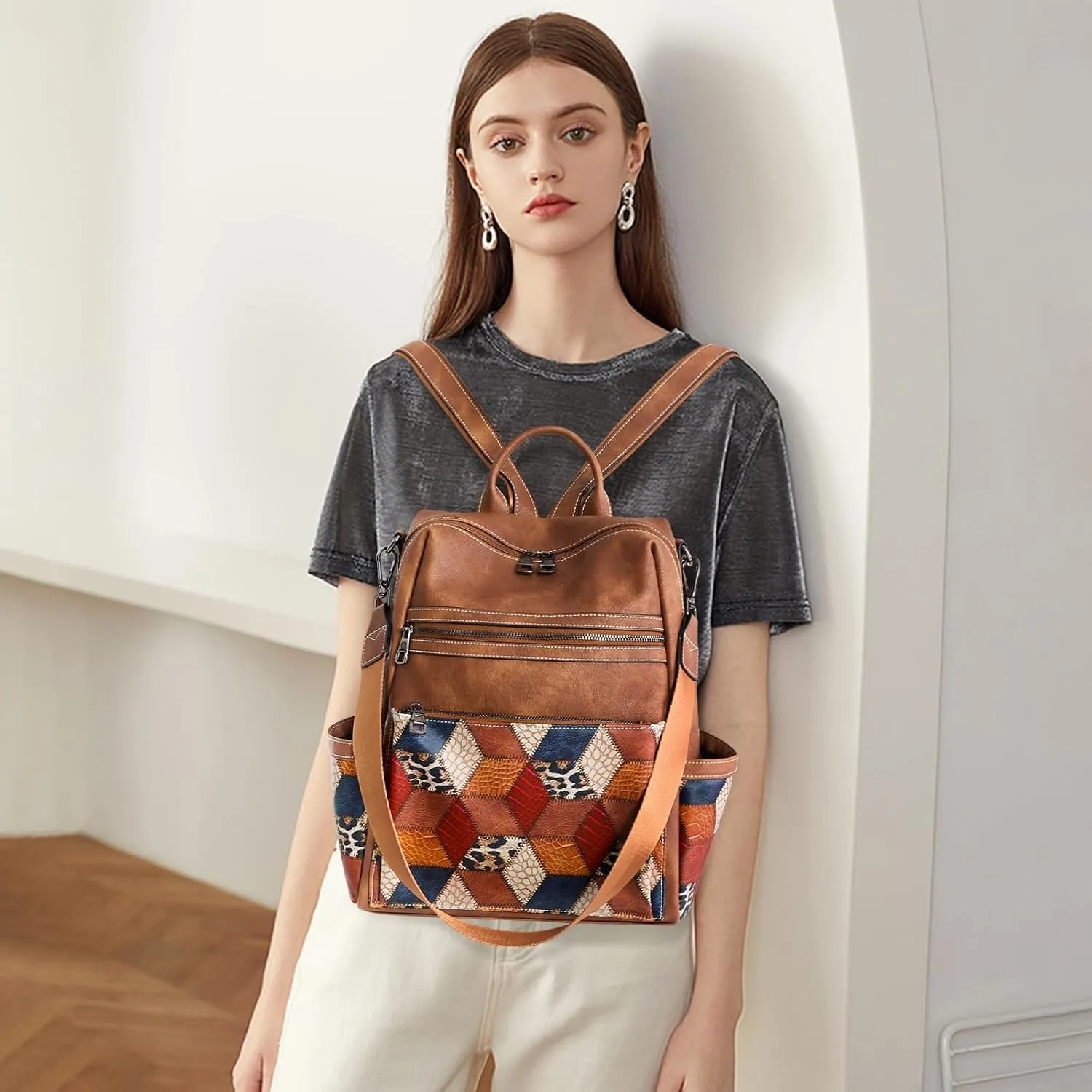Leather Backpack Purse for Women Designer Ladies Shoulder Bag Fashion Faux Work Travel Handbags