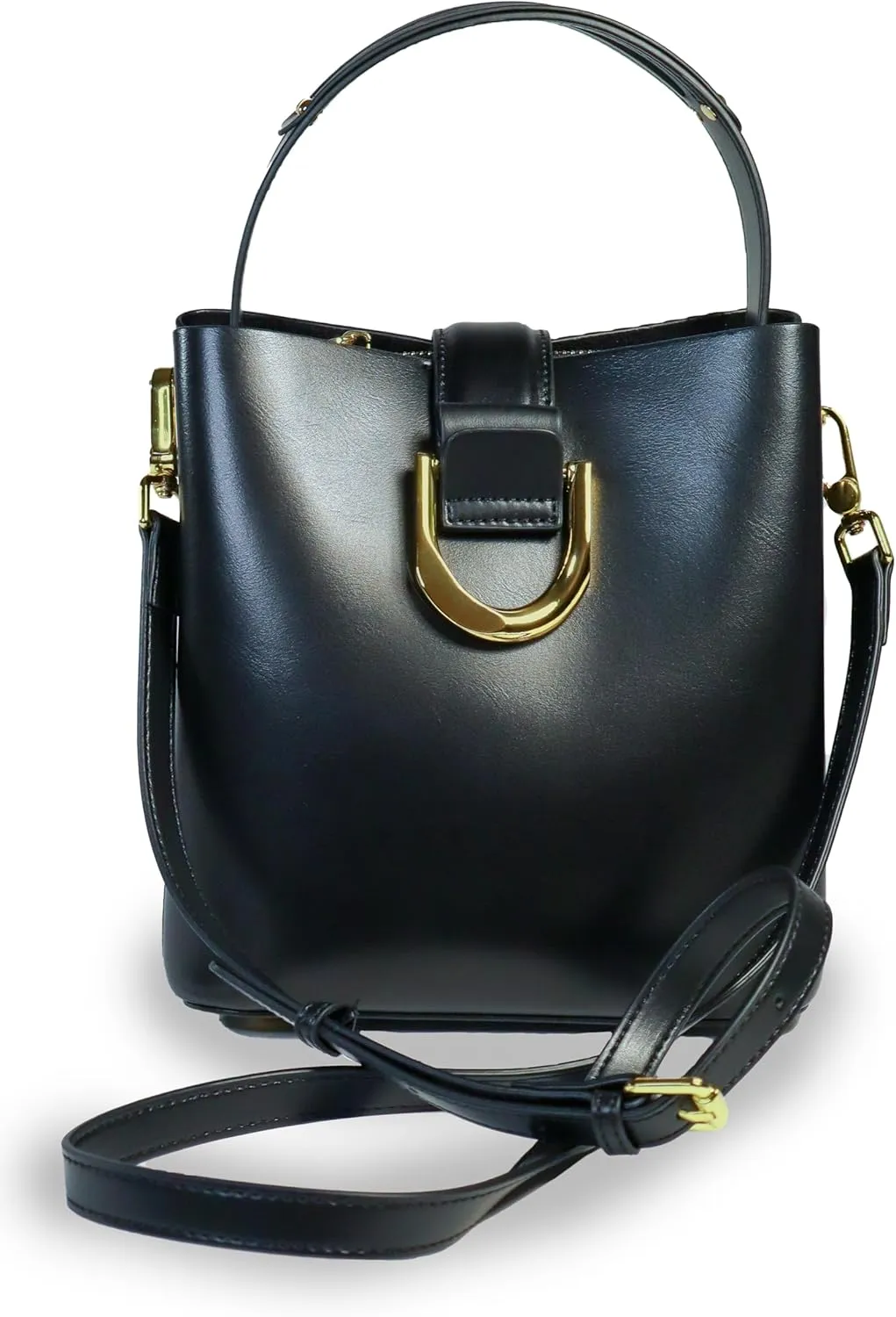 Leather Bucket Bag for Women - Black and Brown Genuine Leather Medium Size Purses