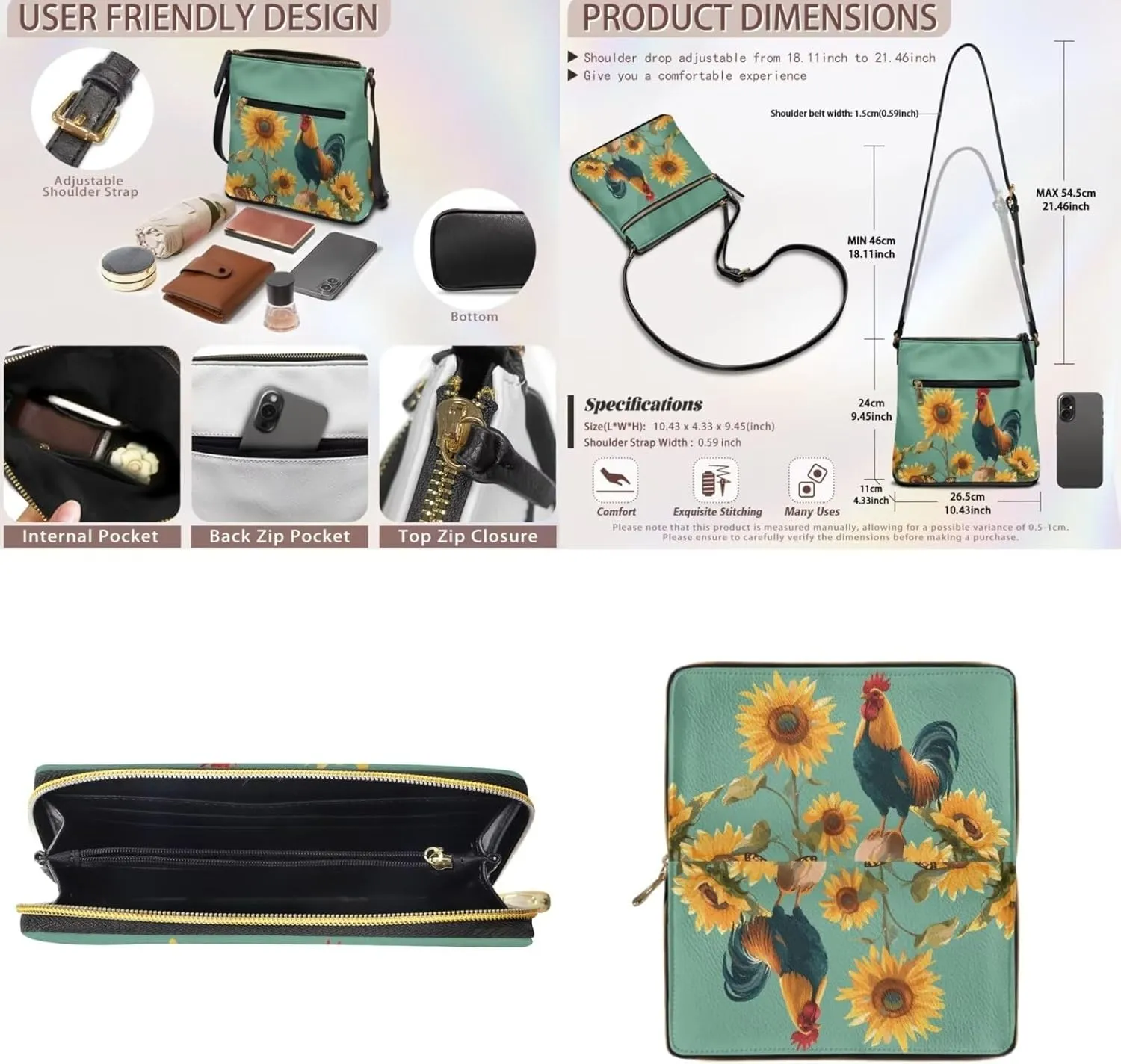 Leather Crossbody Bags with Wallet for Women Casual Shoulder Bag Womens Hobo Purses Handbags