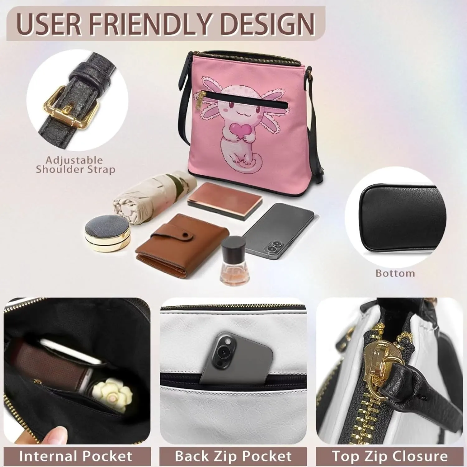 Leather Handbags for Women Hobo Valentine's Day Zippered Crossbody Purse