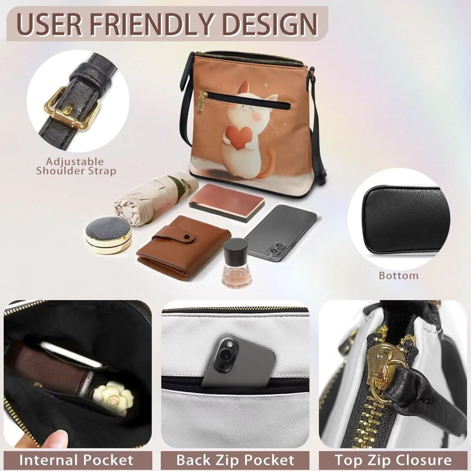 Leather Handbags for Women Hobo Valentine's Day Zippered Crossbody Purse