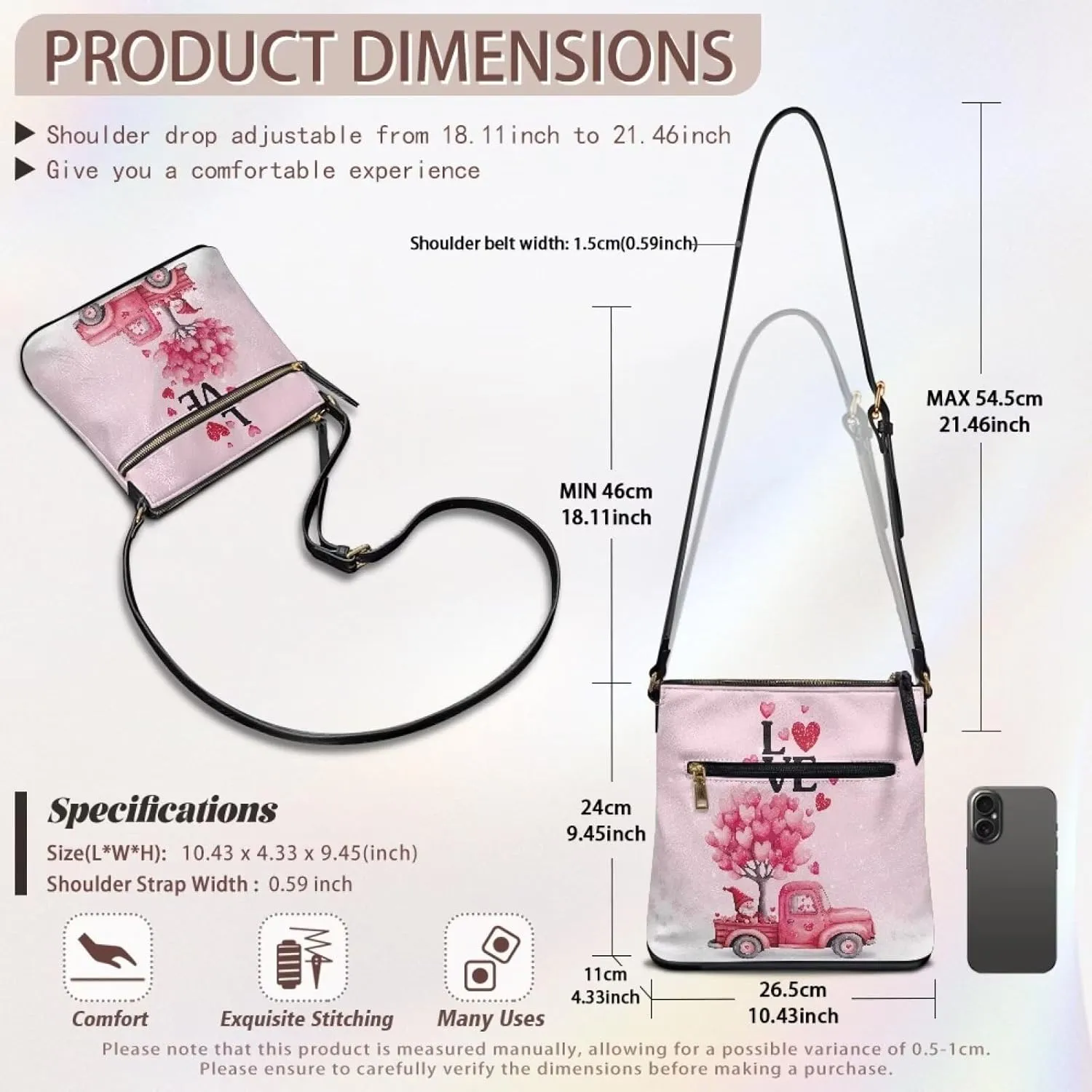 Leather Handbags for Women Hobo Valentine's Day Zippered Crossbody Purse