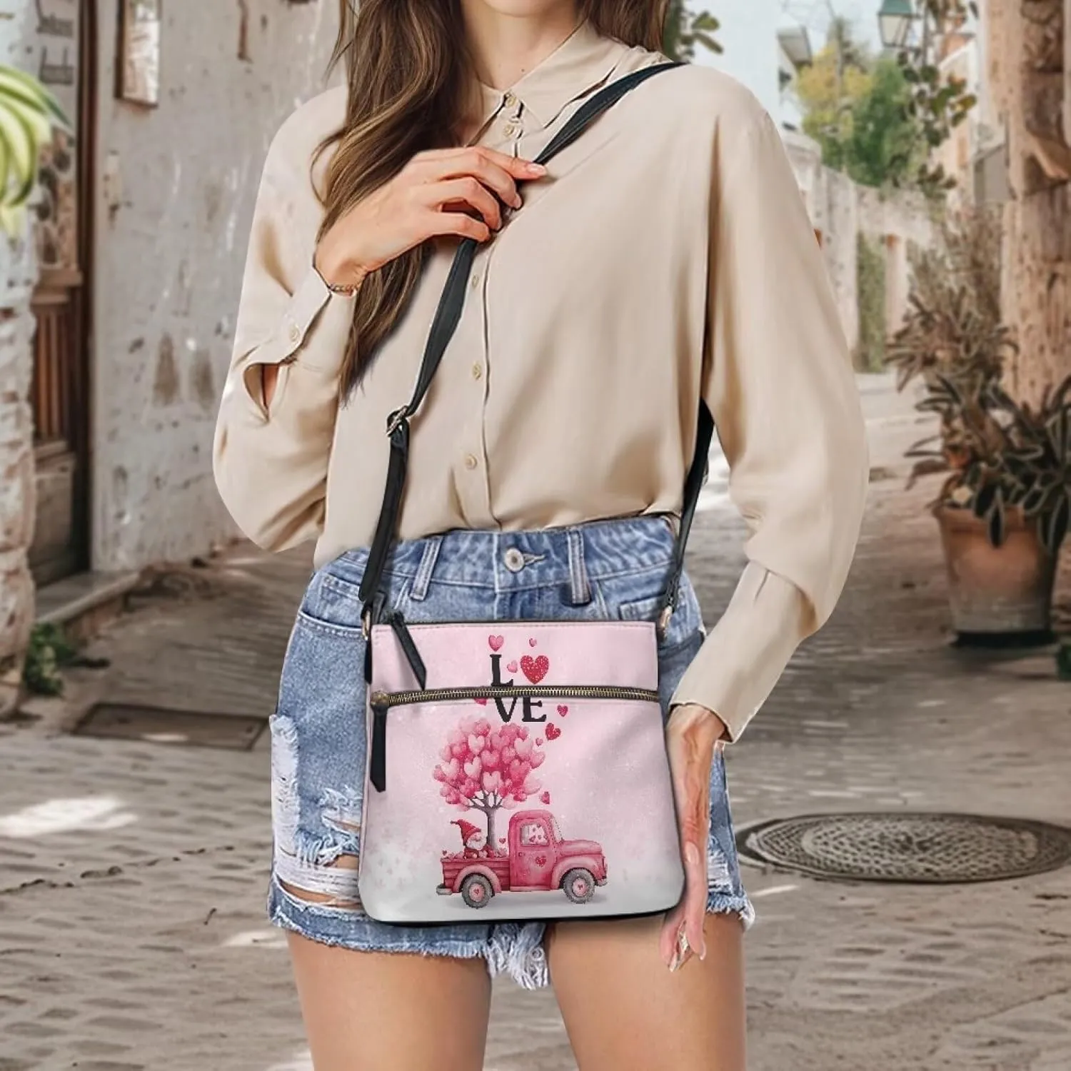 Leather Handbags for Women Hobo Valentine's Day Zippered Crossbody Purse
