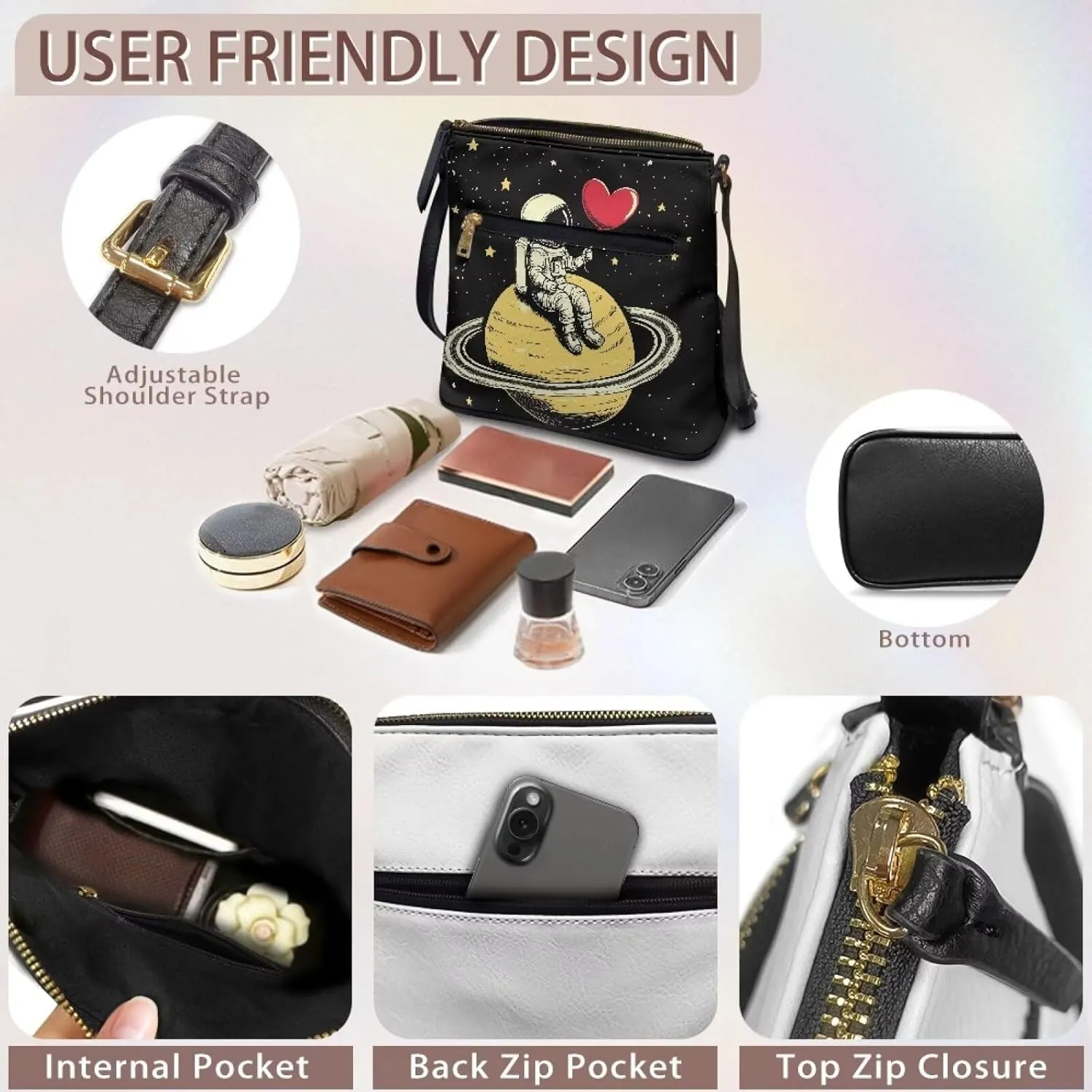 Leather Handbags for Women Hobo Valentine's Day Zippered Crossbody Purse