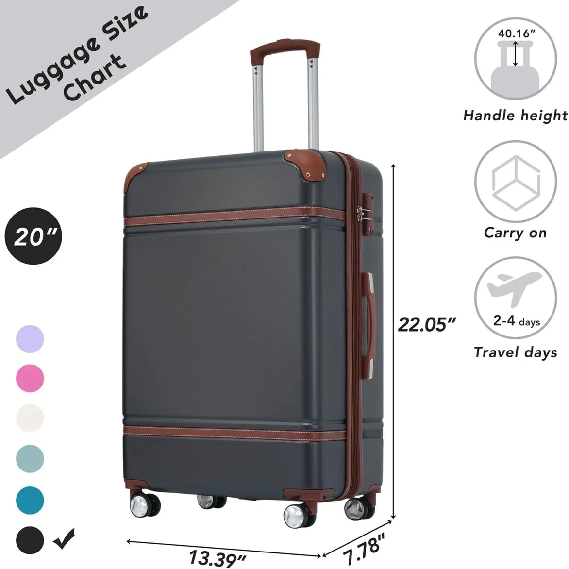Lightweight 1 Piece 20 IN TSA Lock "intage Luggage" Spinner Wheels Lightweight Suitcase Spinner Wheels,Carry on Vintage Luggage 20 IN Luggage 1 Piece with TSA lock (black,28inch)
