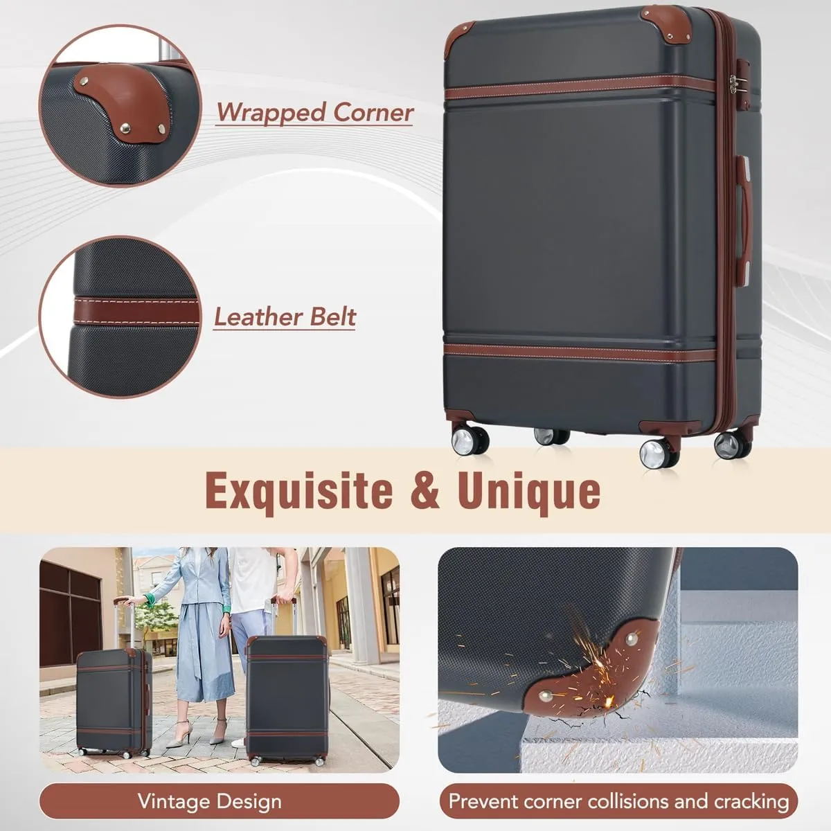 Lightweight 1 Piece 20 IN TSA Lock "intage Luggage" Spinner Wheels Lightweight Suitcase Spinner Wheels,Carry on Vintage Luggage 20 IN Luggage 1 Piece with TSA lock (black,28inch)