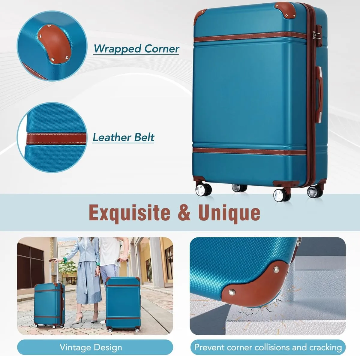 Lightweight 1 Piece 20 IN TSA Lock "intage Luggage" Spinner Wheels Lightweight Suitcase Spinner Wheels,Carry on Vintage Luggage 20 IN Luggage 1 Piece with TSA lock (blue,28inch)