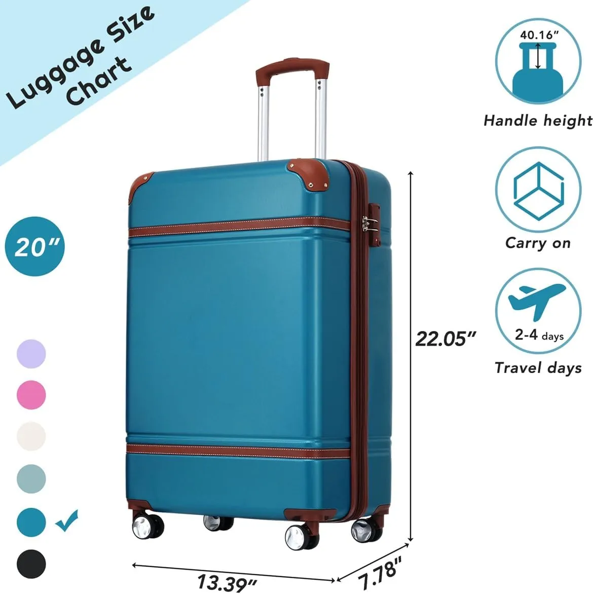 Lightweight 1 Piece 20 IN TSA Lock "intage Luggage" Spinner Wheels Lightweight Suitcase Spinner Wheels,Carry on Vintage Luggage 20 IN Luggage 1 Piece with TSA lock (blue,28inch)