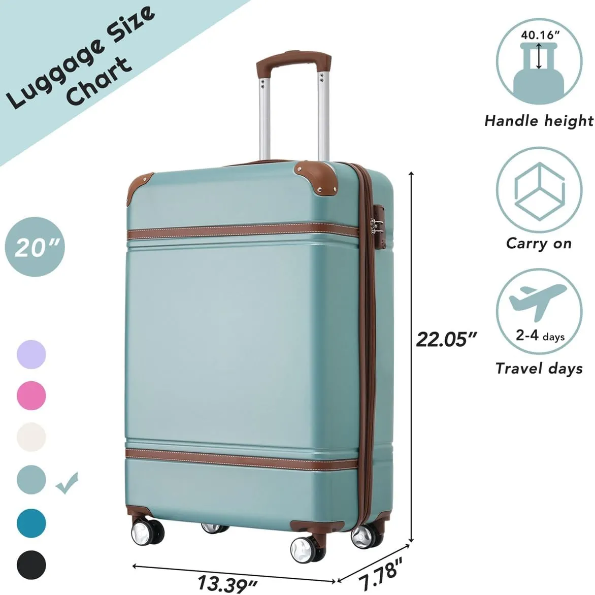 Lightweight 1 Piece 20 IN TSA Lock "intage Luggage" Spinner Wheels Lightweight Suitcase Spinner Wheels,Carry on Vintage Luggage 20 IN Luggage 1 Piece with TSA lock (green,28inch)