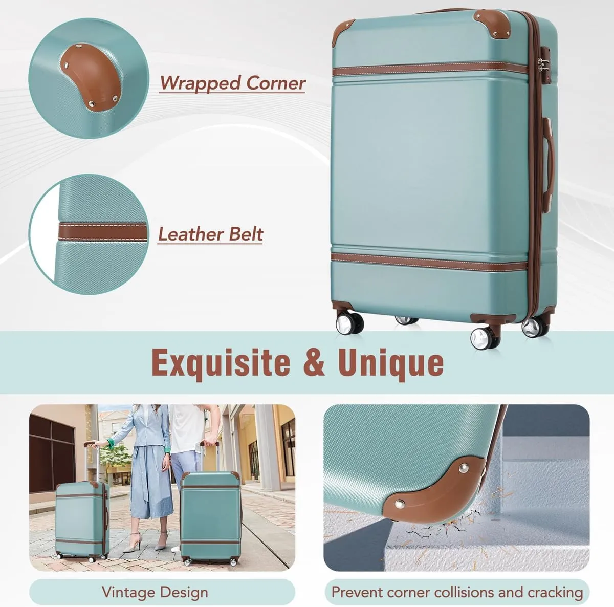 Lightweight 1 Piece 20 IN TSA Lock "intage Luggage" Spinner Wheels Lightweight Suitcase Spinner Wheels,Carry on Vintage Luggage 20 IN Luggage 1 Piece with TSA lock (green,28inch)