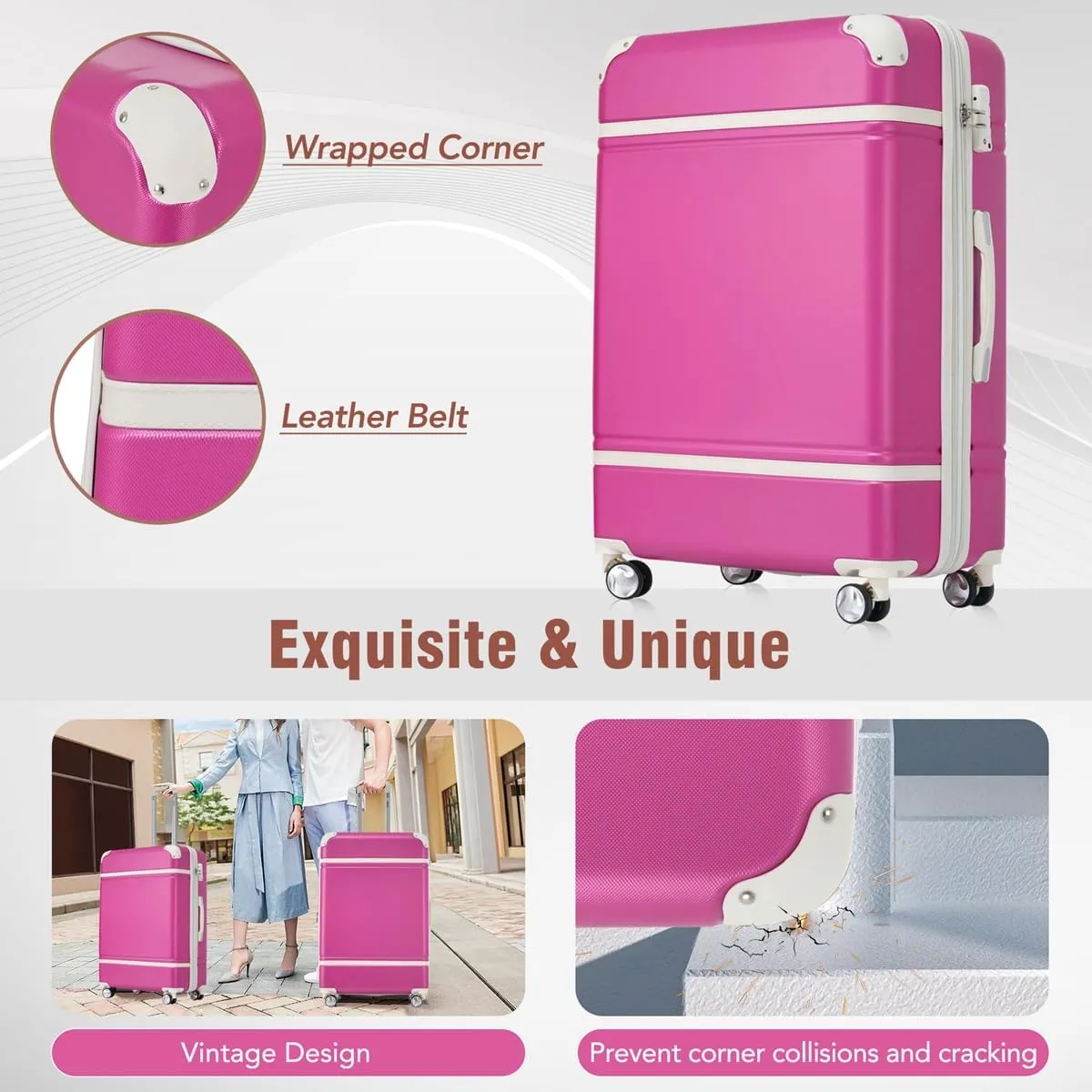 Lightweight 1 Piece 20 IN TSA Lock "intage Luggage" Spinner Wheels Lightweight Suitcase Spinner Wheels,Carry on Vintage Luggage 20 IN Luggage 1 Piece with TSA lock (pink,28inch)
