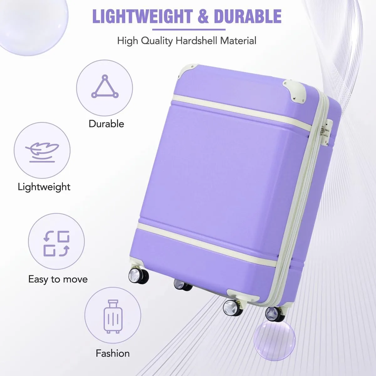 Lightweight 1 Piece 20 IN TSA Lock "intage Luggage" Spinner Wheels Lightweight Suitcase Spinner Wheels,Carry on Vintage Luggage 20 IN Luggage 1 Piece with TSA lock (purple,28inch)