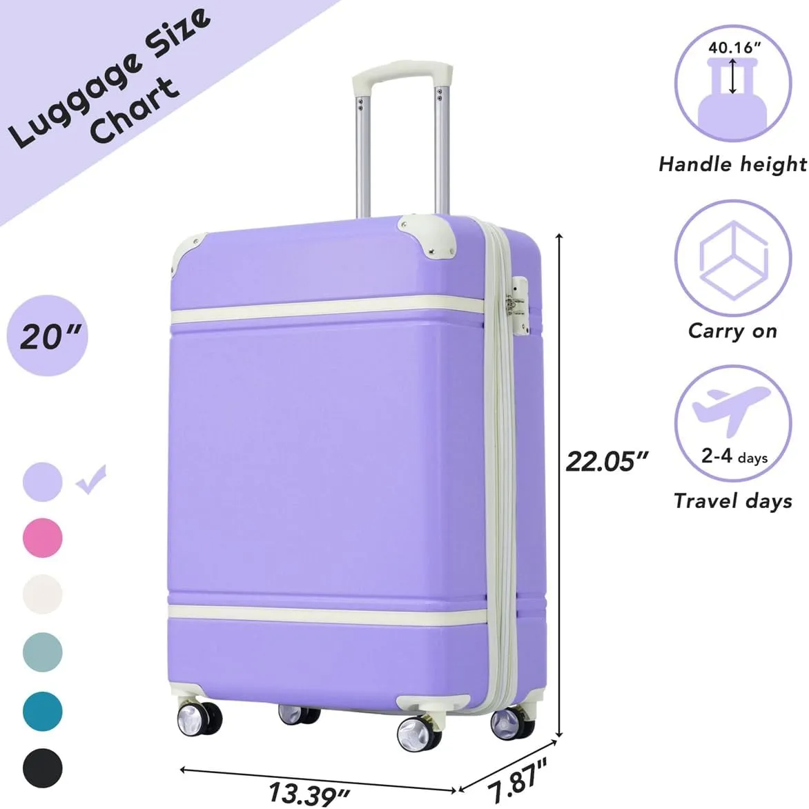 Lightweight 1 Piece 20 IN TSA Lock "intage Luggage" Spinner Wheels Lightweight Suitcase Spinner Wheels,Carry on Vintage Luggage 20 IN Luggage 1 Piece with TSA lock (purple,28inch)
