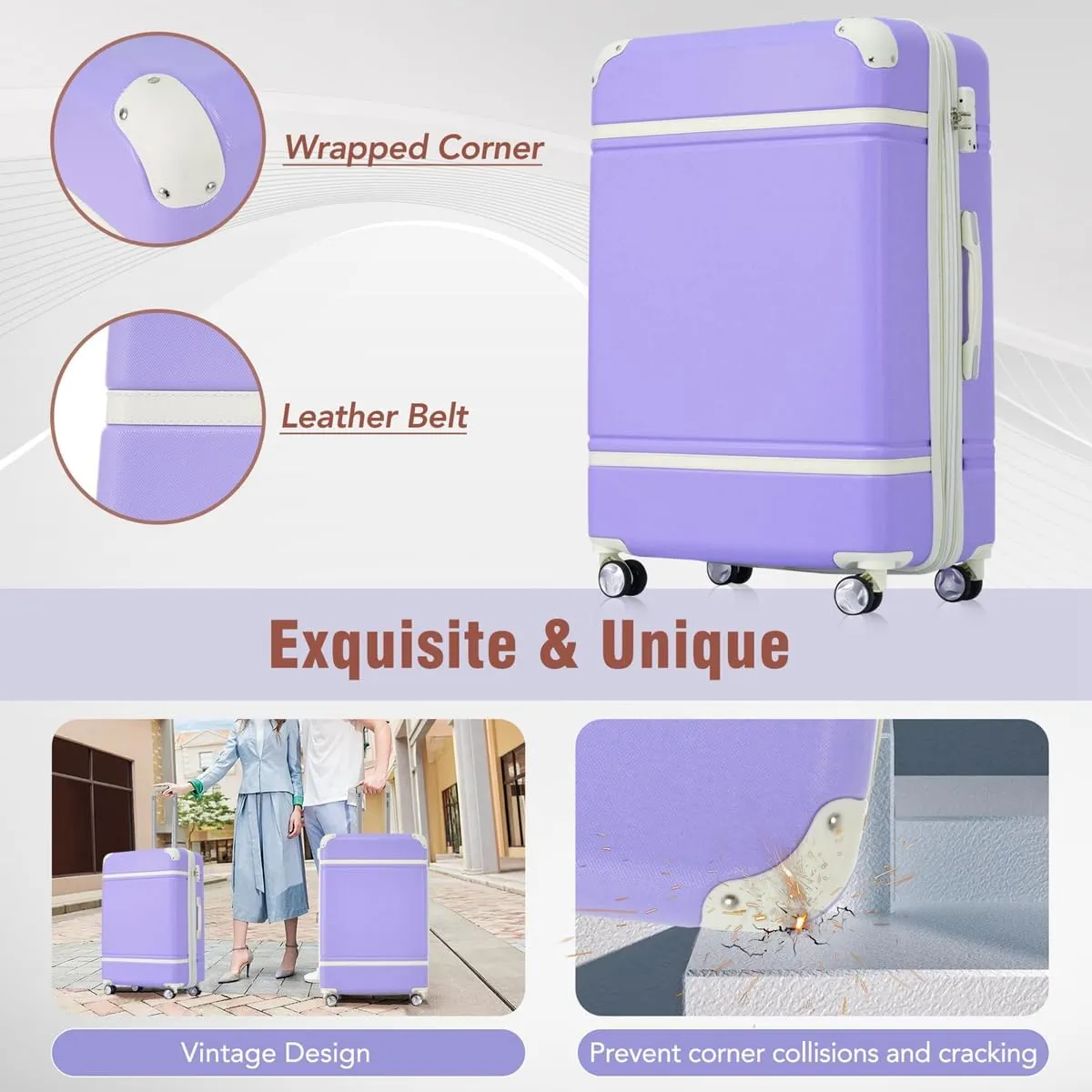 Lightweight 1 Piece 20 IN TSA Lock "intage Luggage" Spinner Wheels Lightweight Suitcase Spinner Wheels,Carry on Vintage Luggage 20 IN Luggage 1 Piece with TSA lock (purple,28inch)
