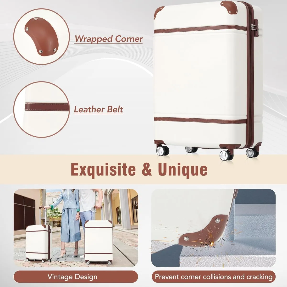 Lightweight 1 Piece 20 IN TSA Lock "intage Luggage" Spinner Wheels Lightweight Suitcase Spinner Wheels,Carry on Vintage Luggage 20 IN Luggage 1 Piece with TSA lock (white,28inch)