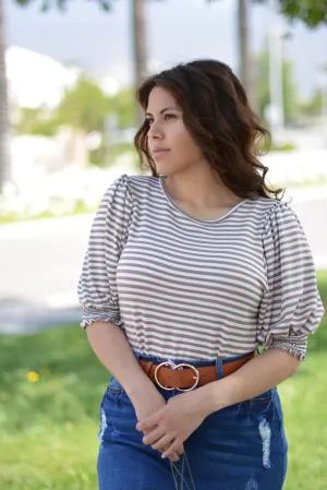 Lillian Taupe Striped Top