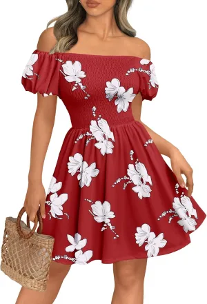 LILLUSORY Womens Beach Dresses 2025 Strapless Floral Casual Spring Summer Vacation Sundresses Boho Flowy Outfits