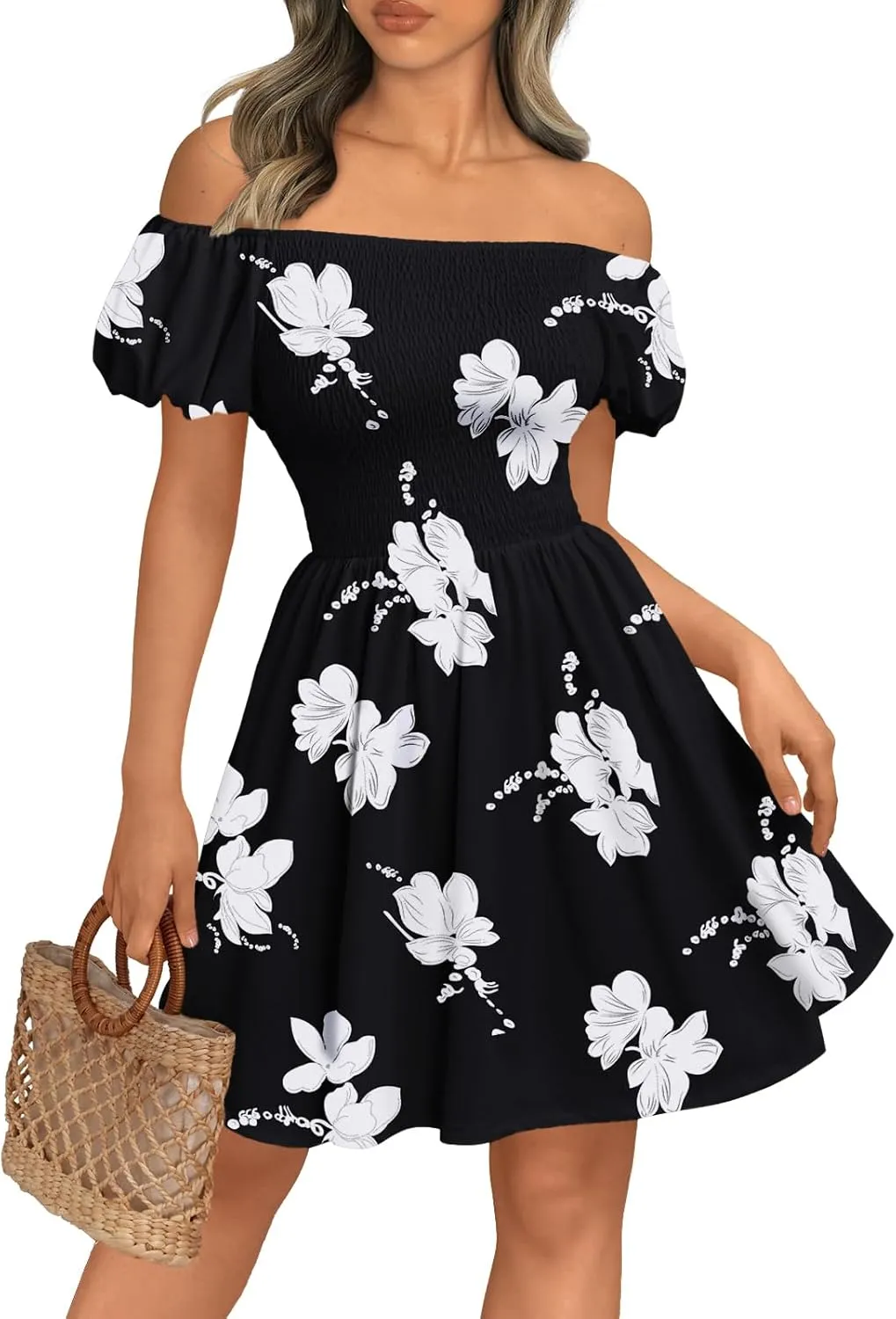 LILLUSORY Womens Beach Dresses 2025 Strapless Floral Casual Spring Summer Vacation Sundresses Boho Flowy Outfits