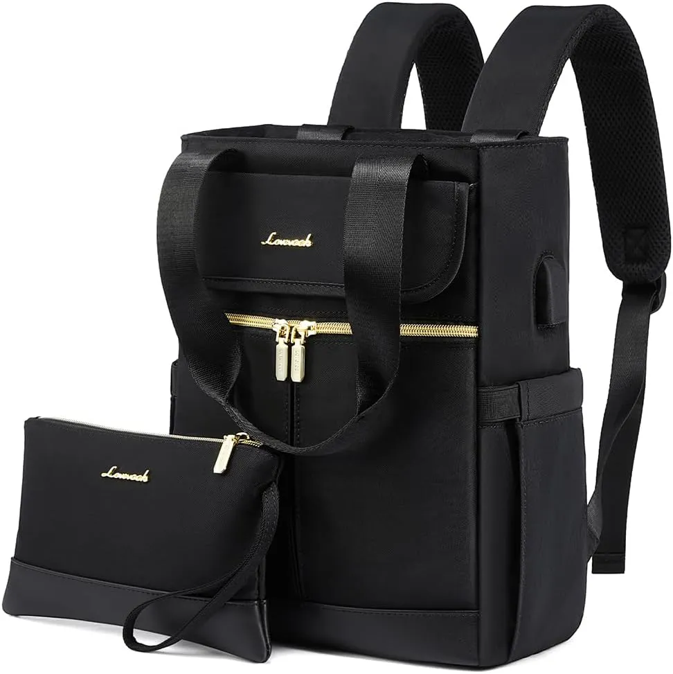 LOVEVOOK Backpack Purse for Women, Convertible Mini Backpacks Tote for Teen Girls, Small College Bookbag for Work, School, Travel, 2pcs set, Black