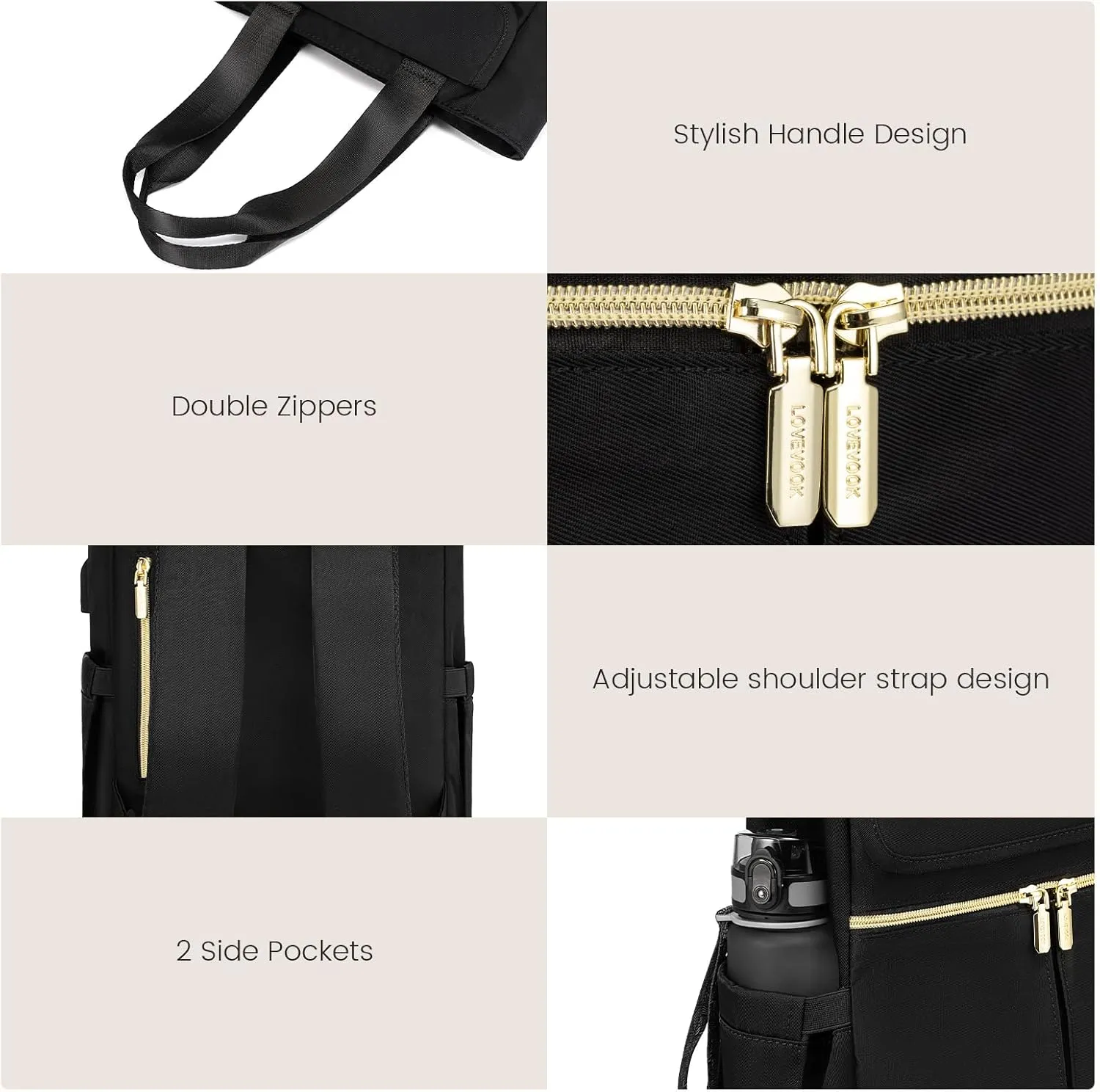 LOVEVOOK Backpack Purse for Women, Convertible Mini Backpacks Tote for Teen Girls, Small College Bookbag for Work, School, Travel, 2pcs set, Black