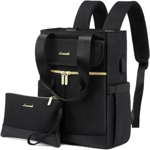 LOVEVOOK Backpack Purse for Women, Convertible Mini Backpacks Tote for Teen Girls, Small College Bookbag for Work, School, Travel, 2pcs set, Black