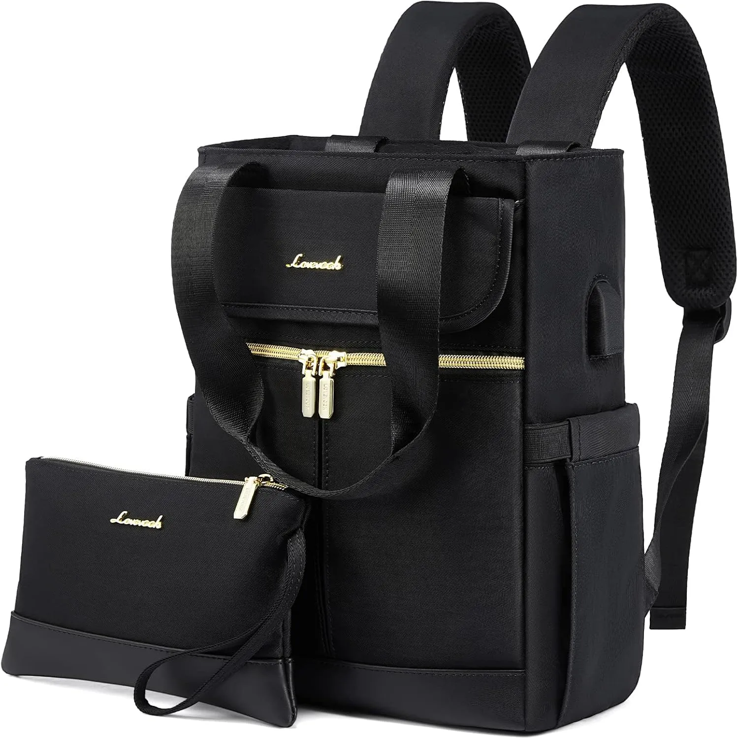 LOVEVOOK Backpack Purse for Women, Convertible Mini Backpacks Tote for Teen Girls, Small College Bookbag for Work, School, Travel, 2pcs set, Black