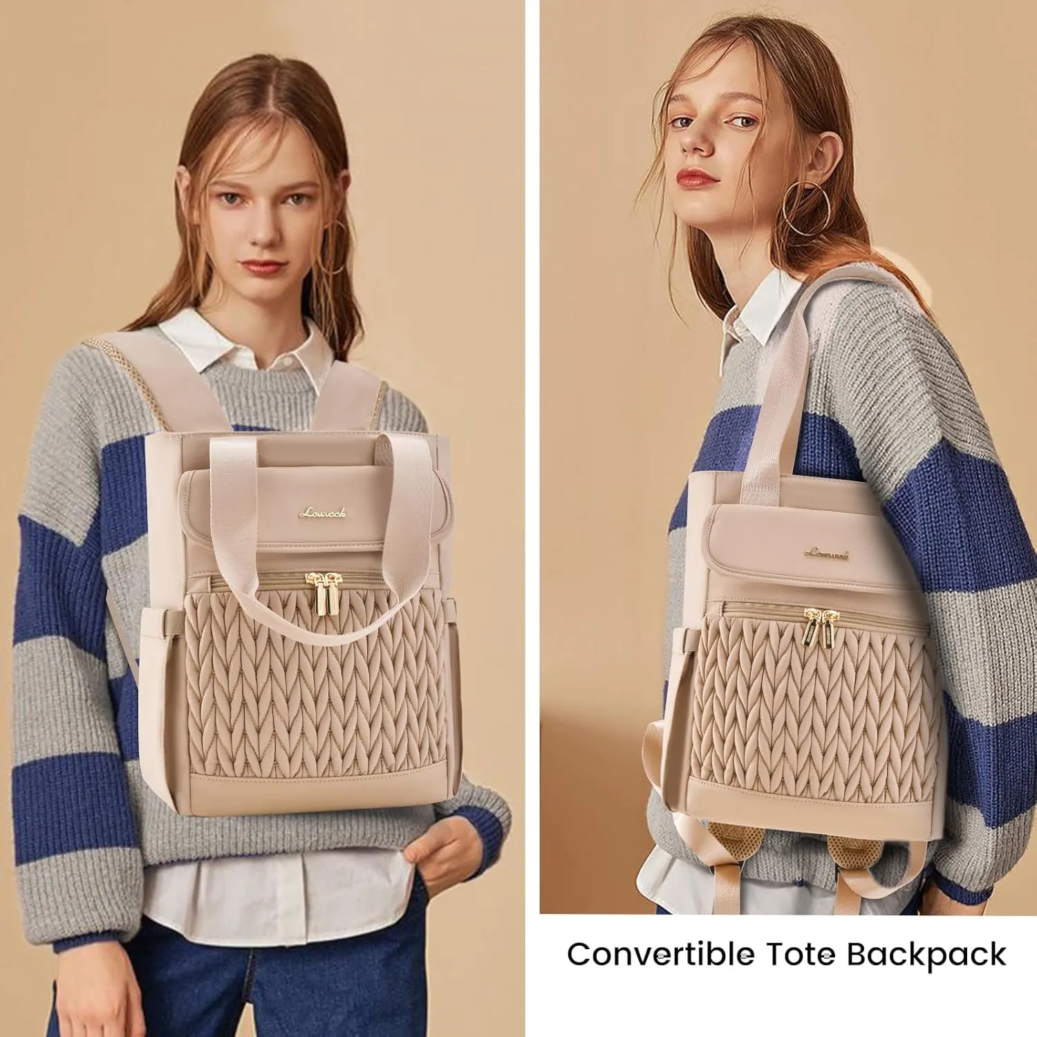 LOVEVOOK Backpack Purse for Women, Convertible Mini Backpacks Tote for Teen Girls, Small College Bookbag for Work, School, Travel, 2pcs set