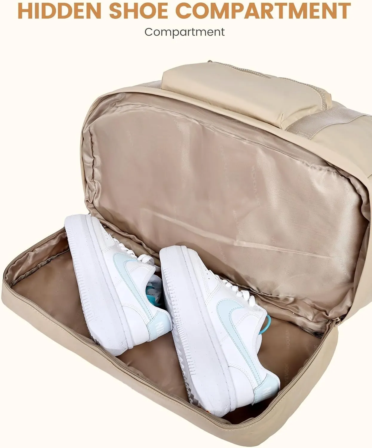 LOVEVOOK Gym Bag for Women, Lightweight Weekender Overnight Bag With Shoe Compartment, Carry On Travel Duffel Bag with Trolley Sleeve, Personal Item Bag, Workout Dance- Khaki