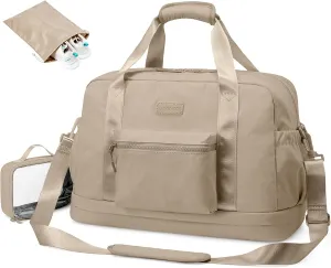 LOVEVOOK Gym Bag for Women, Weekender Overnight Bag With Shoe Compartment, Travel Duffel Bag with Trolley Sleeve, Personal Item Bag, Workout Dance Bag- Khaki