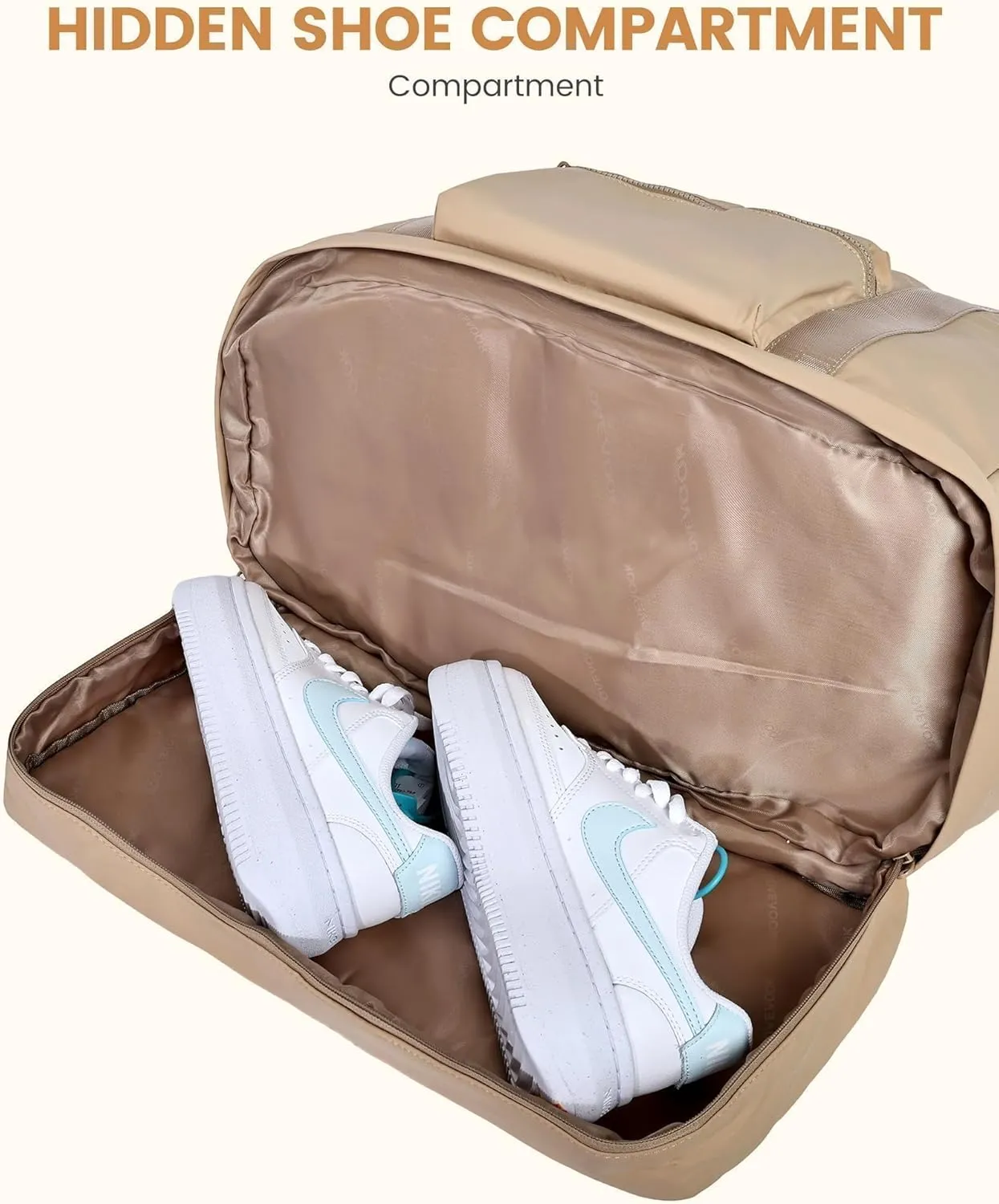 LOVEVOOK Gym Bag for Women, Weekender Overnight Bag With Shoe Compartment, Travel Duffel Bag with Trolley Sleeve, Personal Item Bag, Workout Dance Bag- Khaki