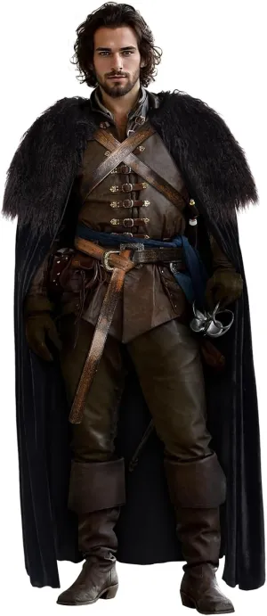 L'VOW Deluxe Medieval Viking Fur Cloak Renaissance King Cape with Fur Collar Velvet Cape for GoT Cosplay Halloween