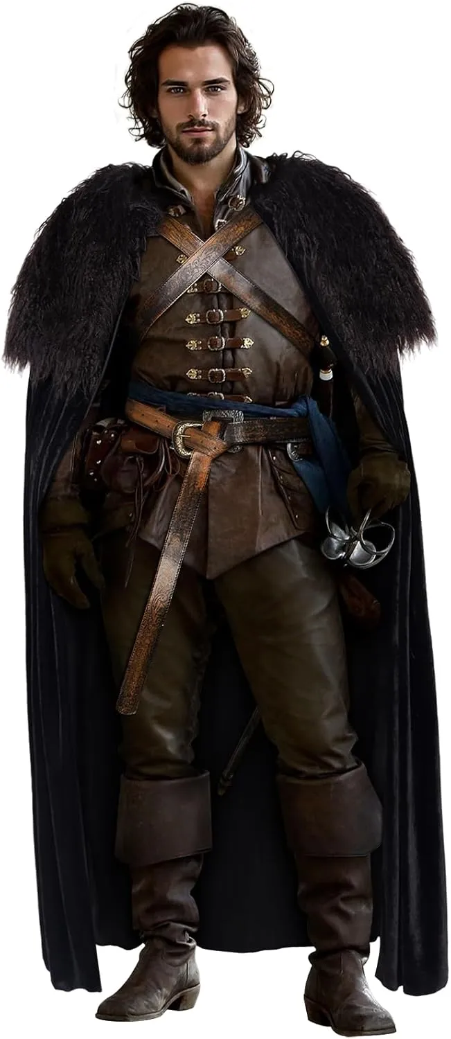 L'VOW Deluxe Medieval Viking Fur Cloak Renaissance King Cape with Fur Collar Velvet Cape for GoT Cosplay Halloween