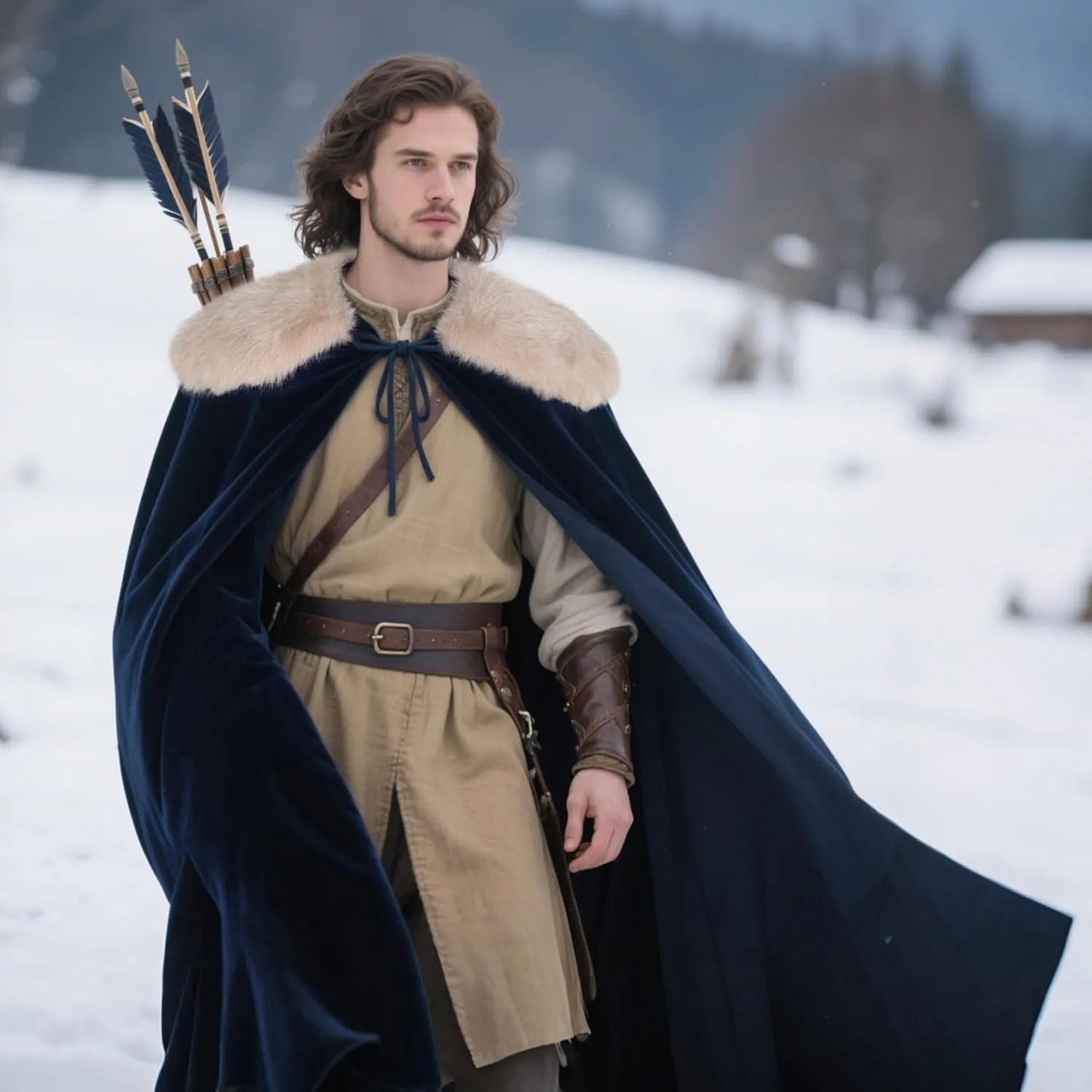 L'VOW Viking Fur Cloak Renaissance Fur Cape - Velvet Cloak with Fur Medieval King Cape Cosplay Costume