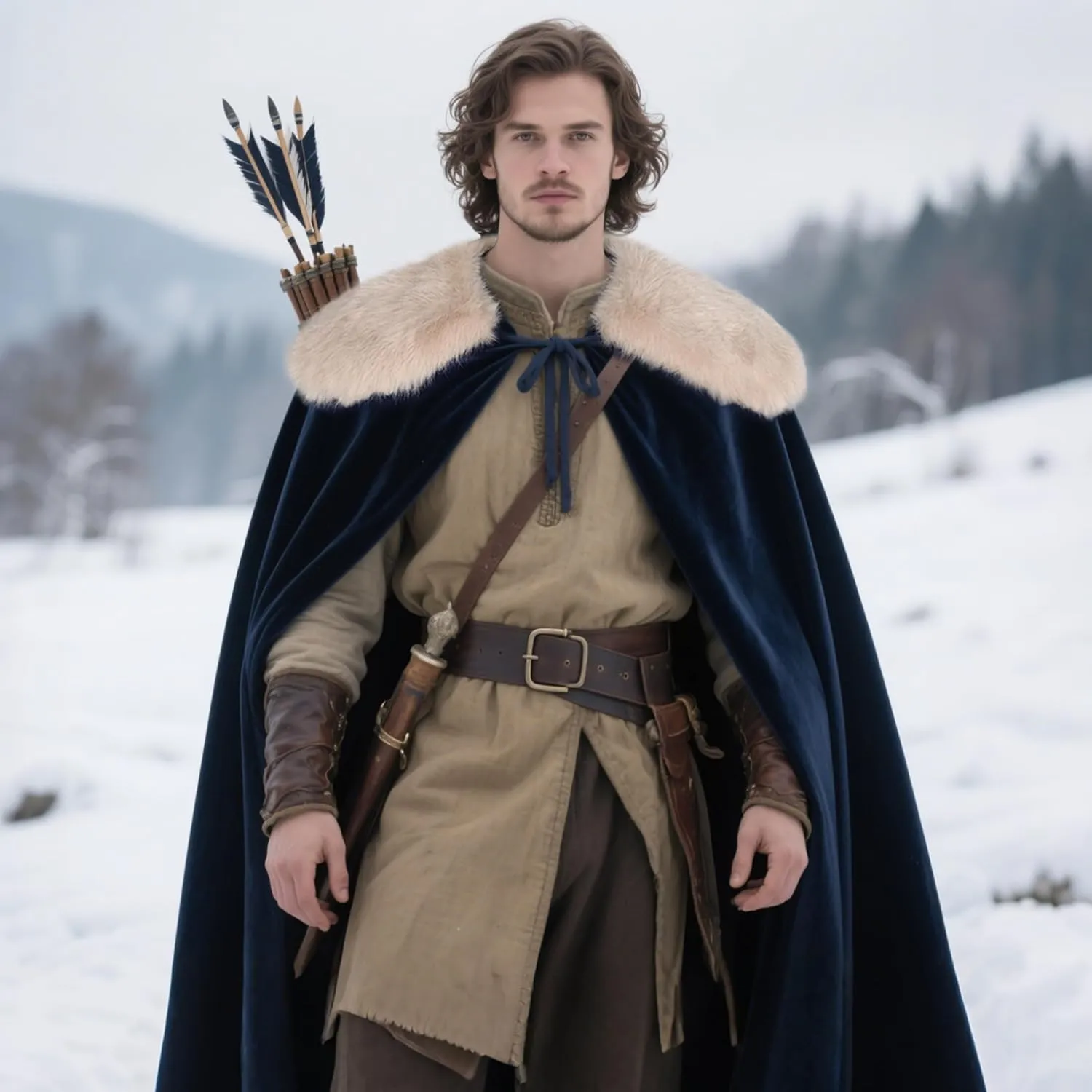 L'VOW Viking Fur Cloak Renaissance Fur Cape - Velvet Cloak with Fur Medieval King Cape Cosplay Costume